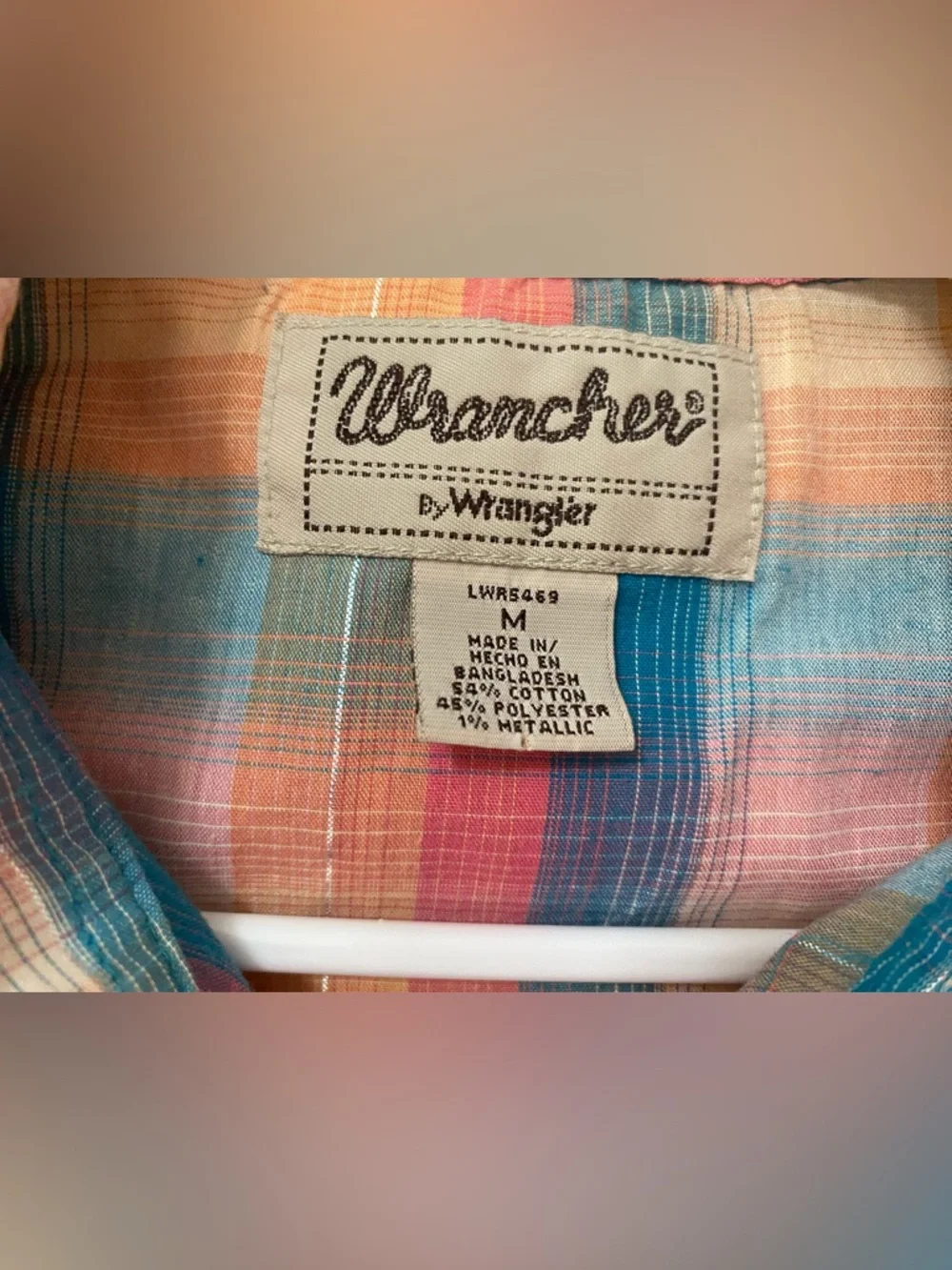 Vintage Wrangler pearl snap button shirt womens size medium plaid metallic tank - Picture 3 of 7